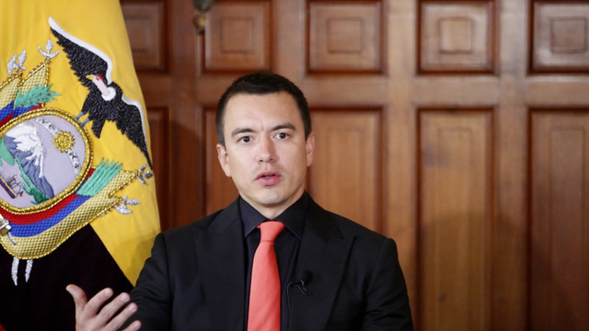 El presidente de la República, Daniel Noboa, durante la entrevista a RTS.