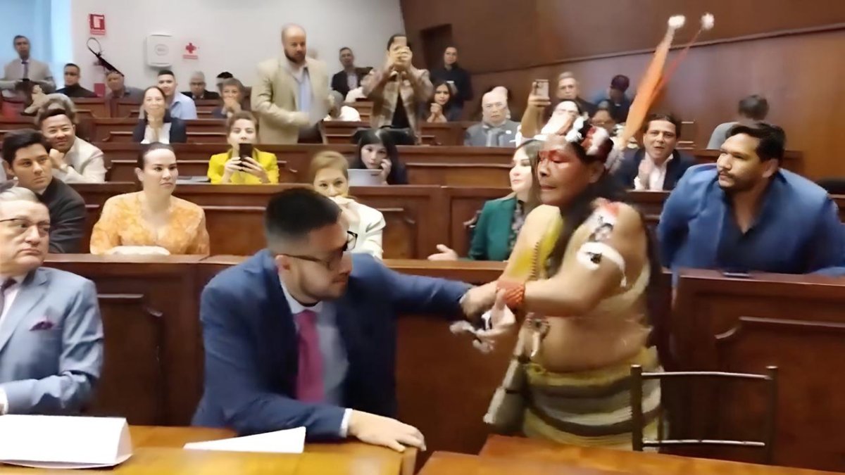 Durante la sesión a la que no acudió la ministra de Ambiente, Sade Fritschi, una representante Huaorani empujó al viceministro de Ambiente 