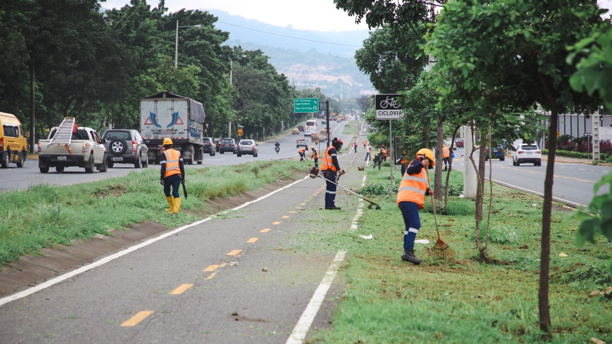 Una cuadrilla de obreros limpiaban espacios verdes en la vía a la costa, el viernes 23 de febrero.