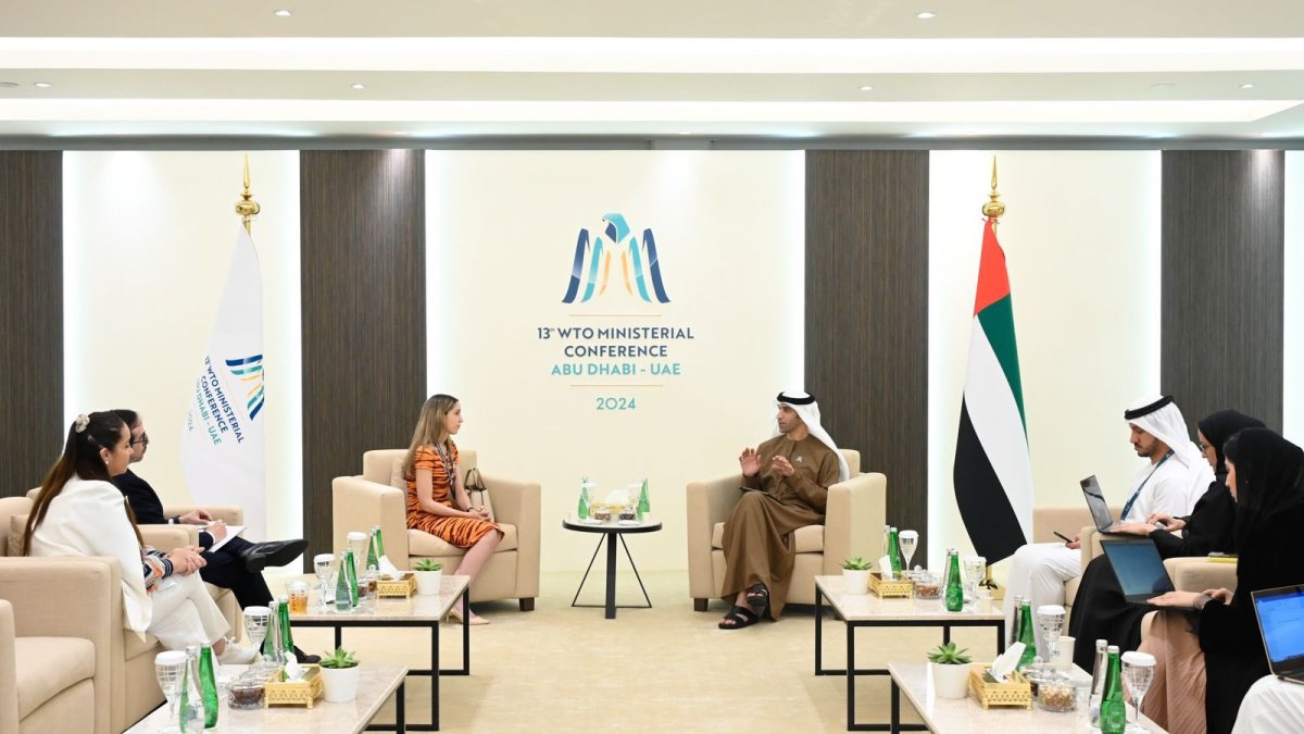 La ministra de Producción, Comercio Exterior, Inversiones y Pesca, Sonsoles García, tras un diálogo con Thani Al Zeyoudi, ministro de Comercio de ese país.