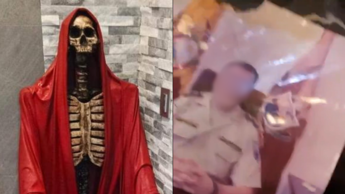 La vivienda tenía estatuas de la Santa Muerte. En el lugar se halló la foto de un policía