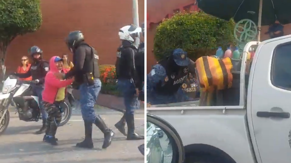 La mujer trataba de impedir que se le llevaran la carreta de granizados.