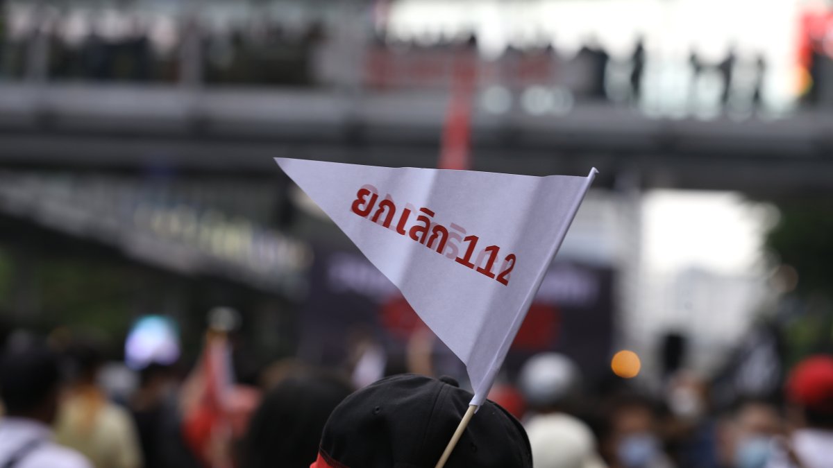 Una protesta contra la ley de lesa majestad en Bangkok