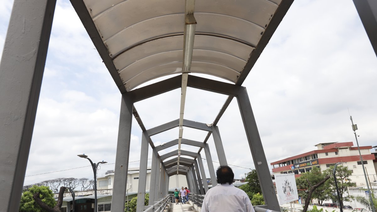 Puente petonal en la avenida Delta sin techo.