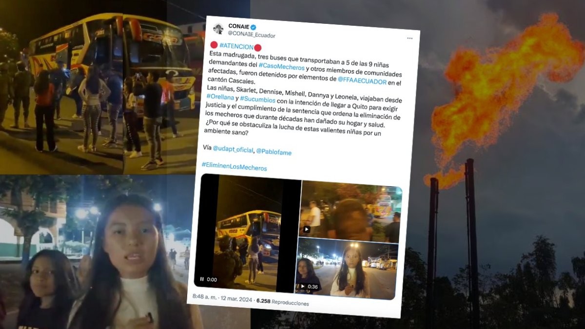 La Conaie reportó en su cuenta X que cinco de las nueves niñas denunciantes viajaban rumbo a Quito cuando fueron retenidas.
