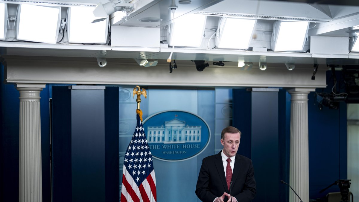 El asesor de Seguridad Nacional de la Casa Blanca, Jake Sullivan, durante una rueda de prensa en la Casa Blanca.