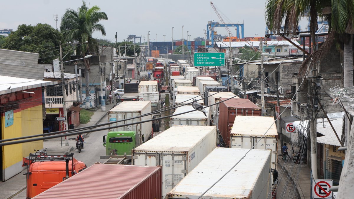 Trinitaria. Los tráileres forman tres filas, ocupan toda la calle, generando molestias a la comunidad.