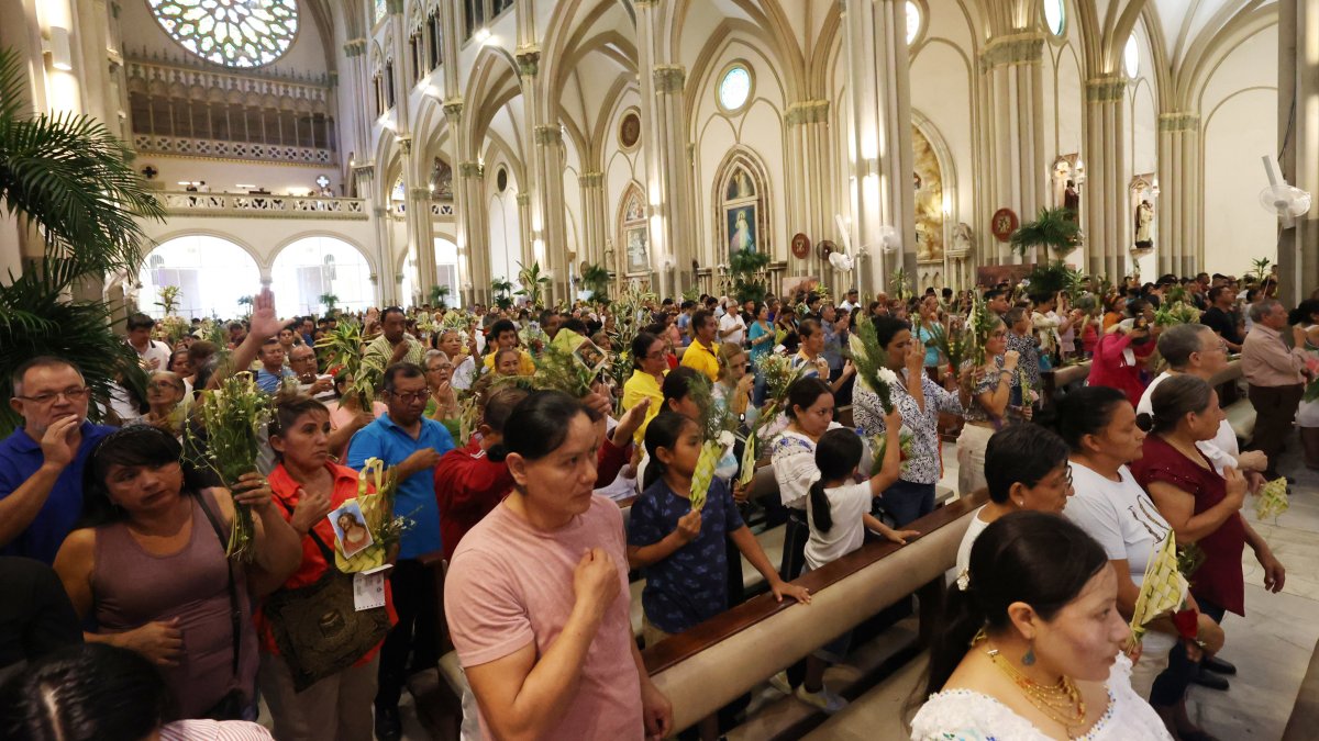 Fe. Decenas de feligreses acudieron a la Catedral metropolitana para conmemorar el Domingo de Ramos.