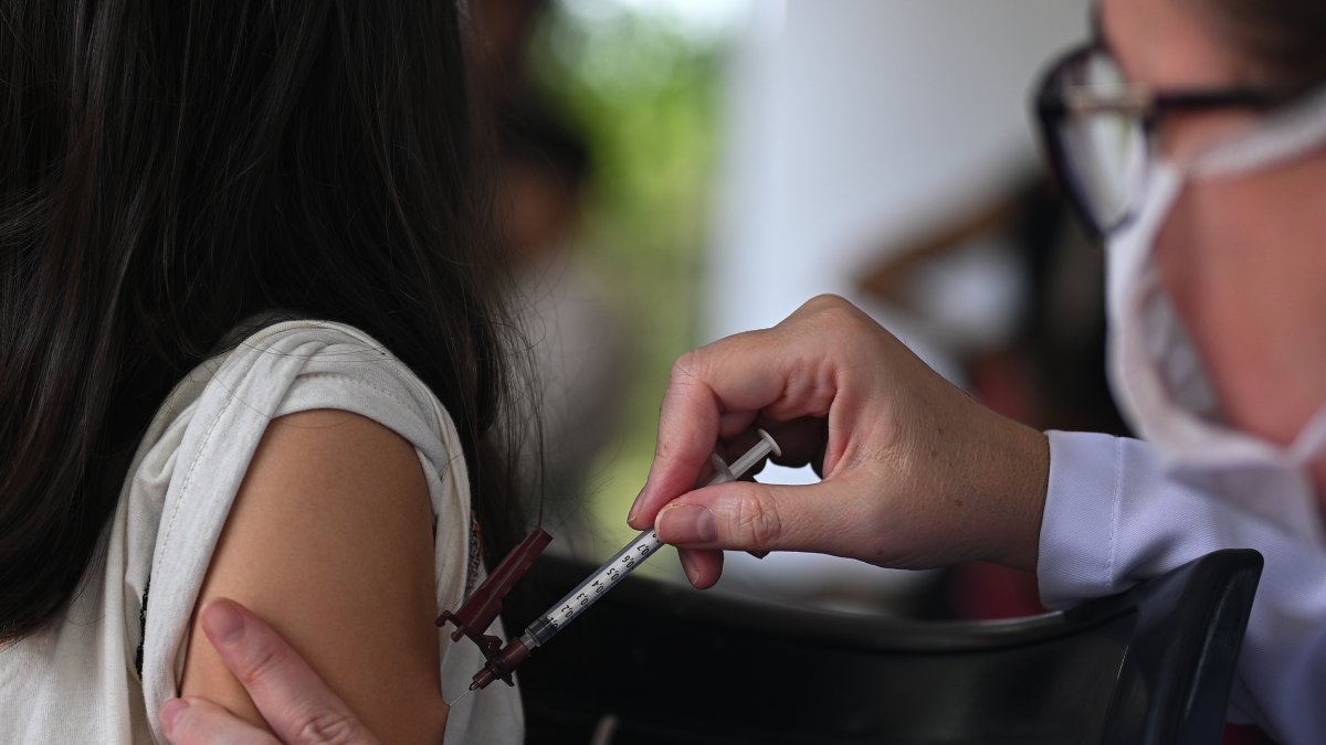 Una profesional de la salud aplica una dosis de la vacuna contra el dengue, en Brasilia (Brasil).