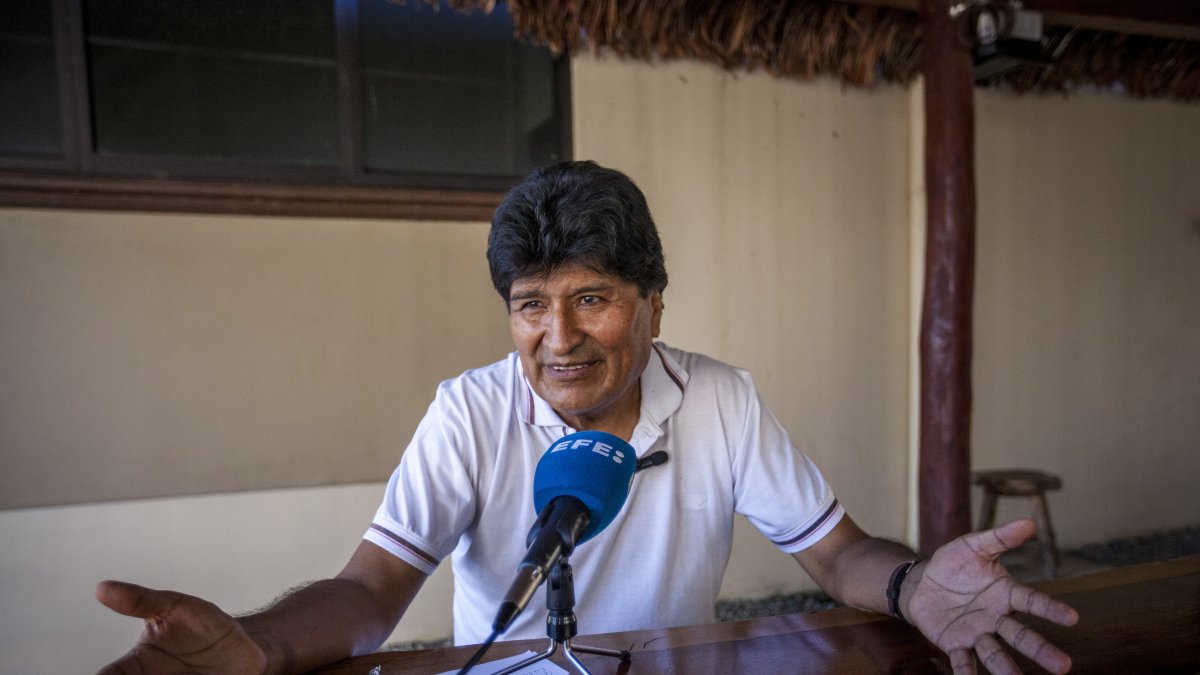 El expresidente de Bolivia Evo Morales (2006-2019), habla el 27 de marzo de 2024, en Villa Tunari.