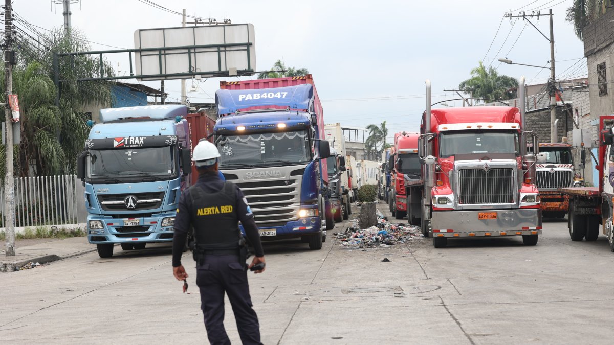 Trinitaria.- En el exterior de los puertos que están en la Isla Trinitaria se forman largas filas de trailers.