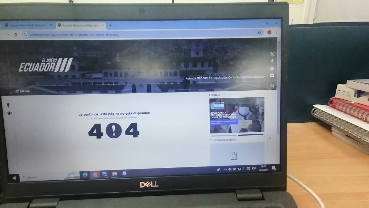 Web.- En la página de la Agencia Nacional de Regulación, Control y Vigilancia Sanitaria (Arcsa) no aparece la lista de alimentos con alto nivel de plomo.