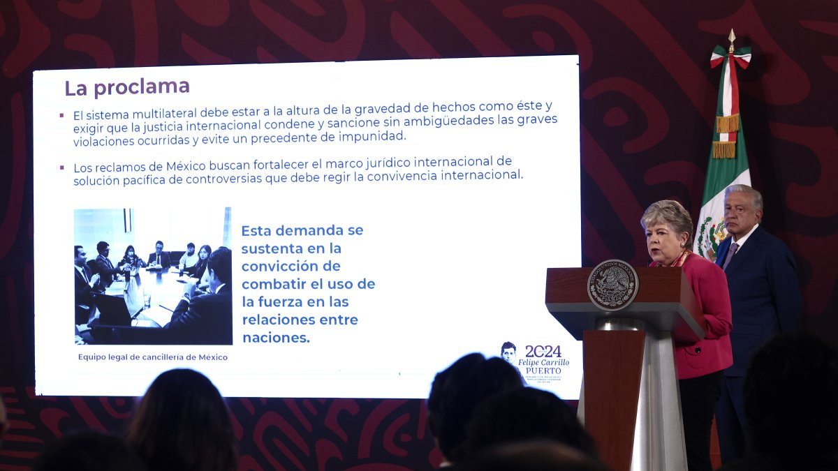 La canciller de México, Alicia Bárcena, en una intervención de este jueves 11 de abril.