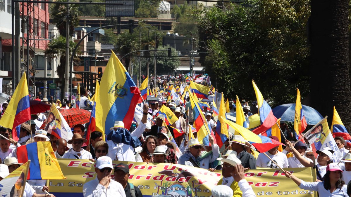 La marcha de apoyo a la fiscal Diana Salazar se inició en la Plaza Indoamérica y llegó hasta el edificio de la Fiscalía.