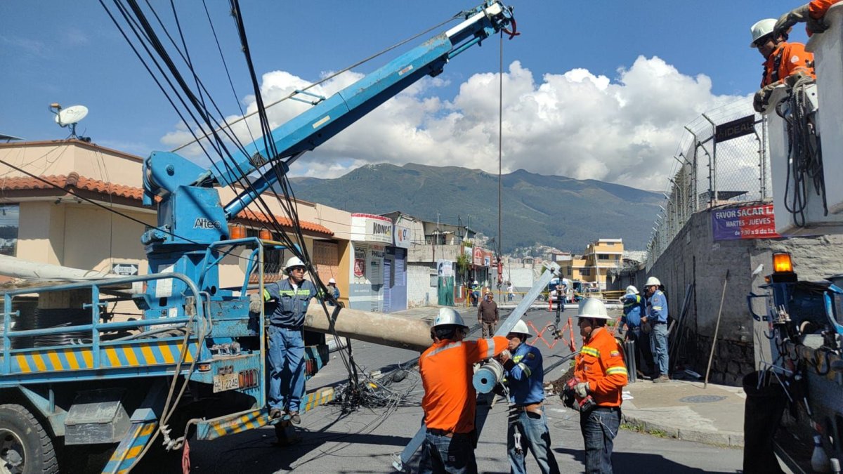 Cambio. Personal de la EEQ reemplazó los postes caídos.
