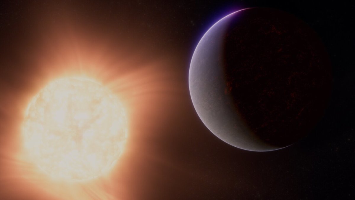 Representación artística de 55 Cancri e y su estrella. Crédito: NASA, ESA, CSA, R. Crawford (STScI)