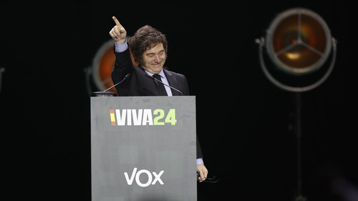 Javier Milei, presidente de Argentina , durante su intervención en la convención política de Vox 