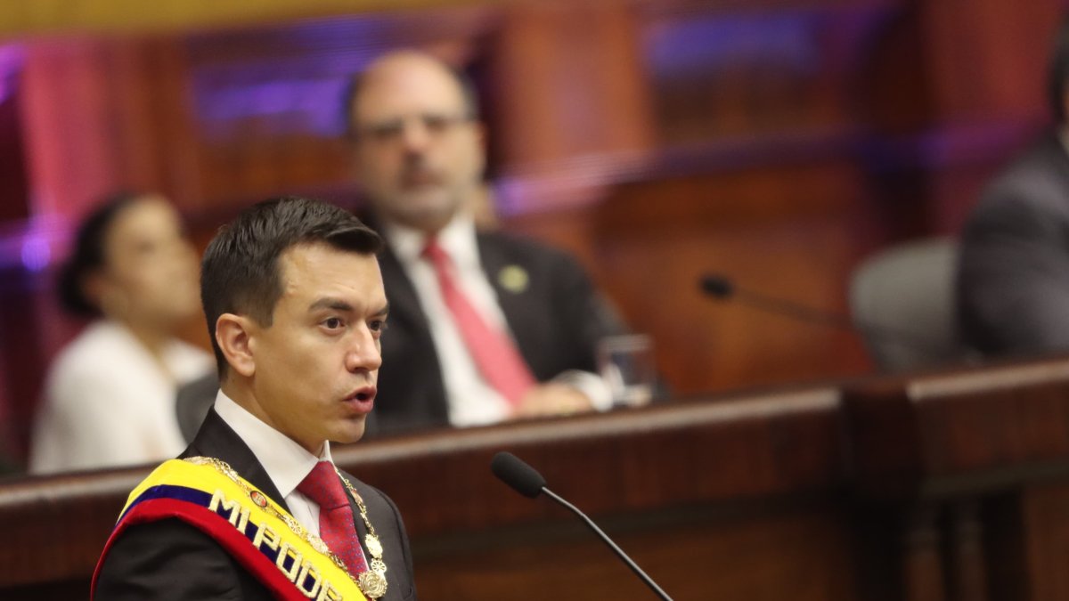 Daniel Noboa en su discurso en la Asamblea.