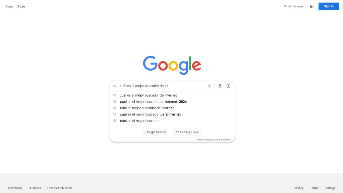 Captura de la página del buscador de Google.
