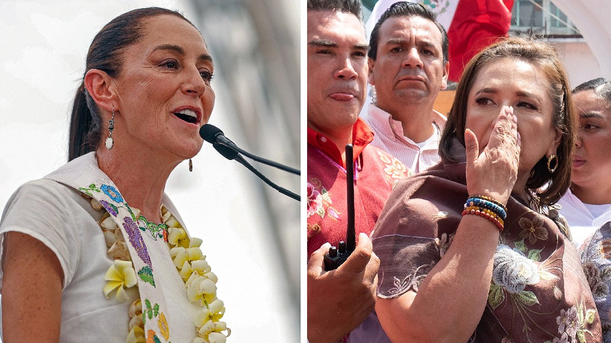 Las candidatas a la presidencia, la oficialista Claudia Sheinbaum (i) y la opositora Xóchitl Gálvez durante su participación en diferentes actos políticos en el municipio de Tuxtla Gutiérrez.