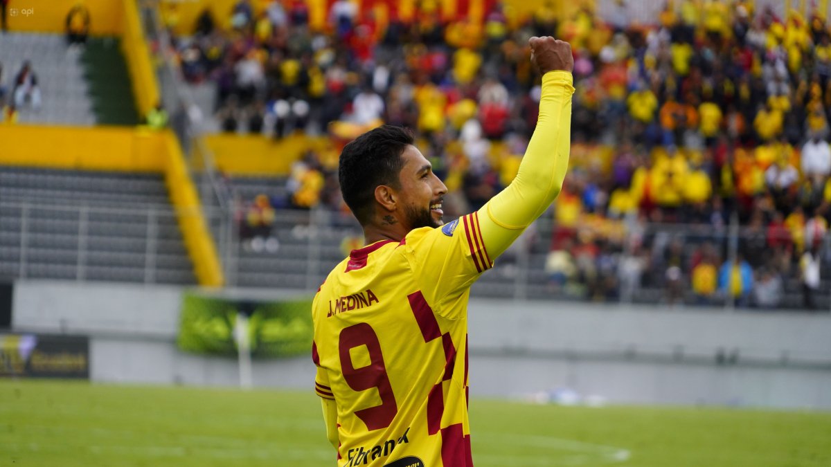 Jeison Medina marcó 11 goles en 15 juegos con Aucas en la primera etapa de la LigaPro.