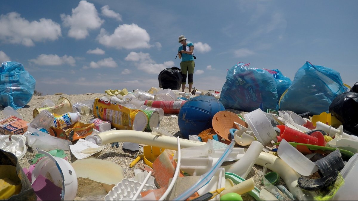 Restos de basura recogidos en la playa de Camposoto (España).