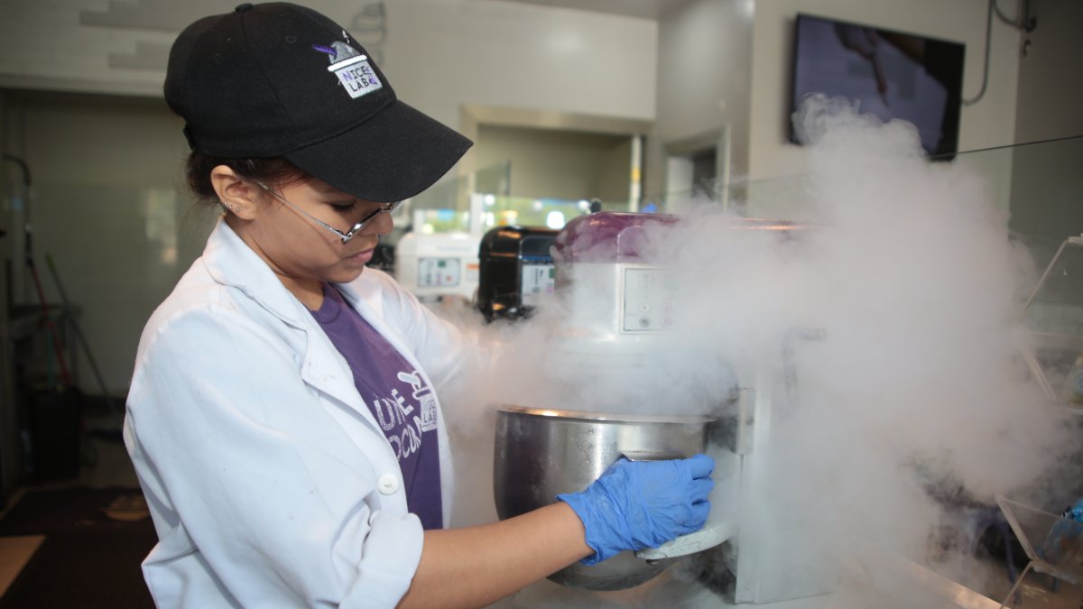 Heladería. En el apagón del miércoles 19 los helados se batieron a mano.