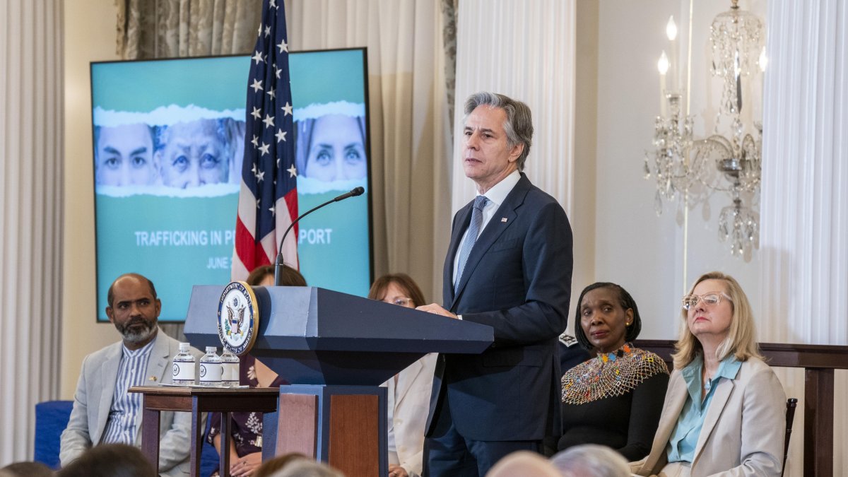El secretario de Estado de EE.UU., Antony Blinken, en la presentación del Informe sobre la trata de personas de 2024 (Informe TIP) publicado este lunes.