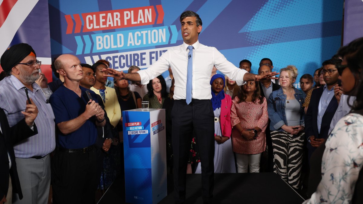 Londres. Rishi Sunak, primer ministro, en mitin del Partido Conservador.