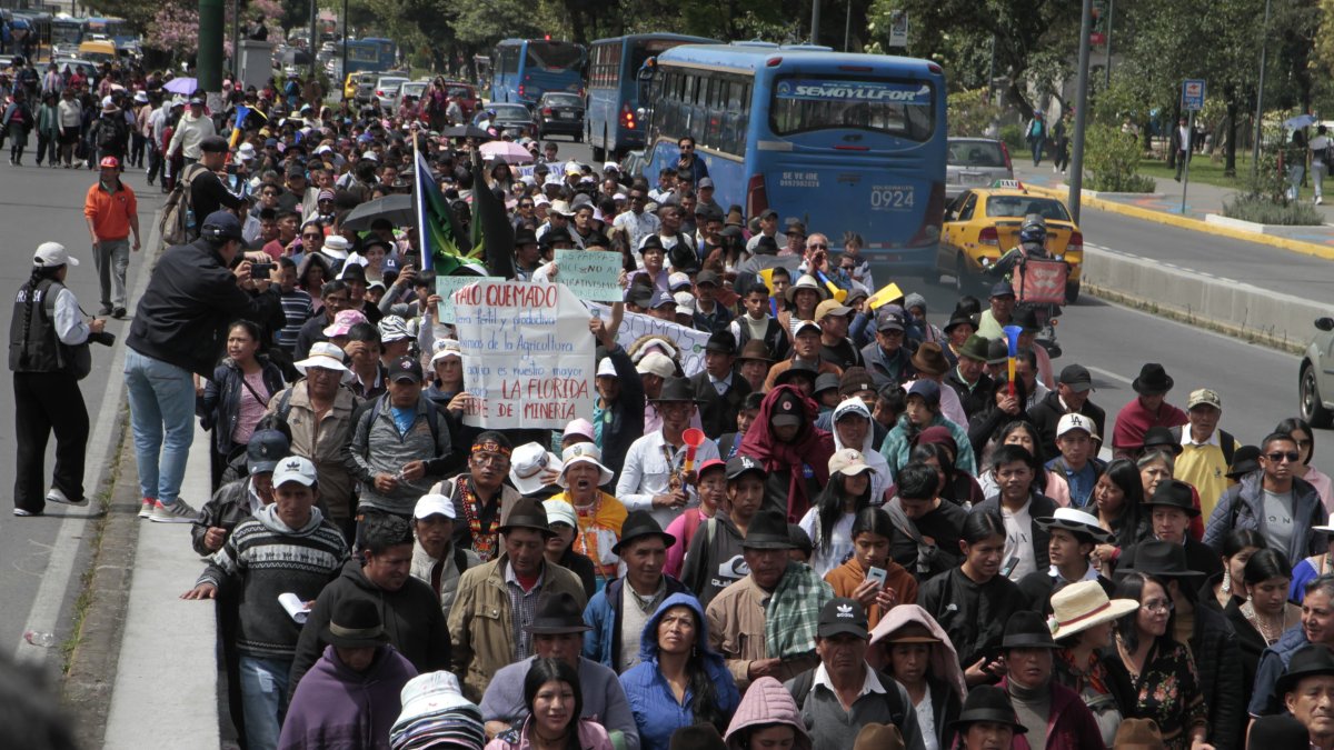 La convocatoria de la Conaie se movilizó desde el parque El Arbolito hacia la Asamblea Nacional.