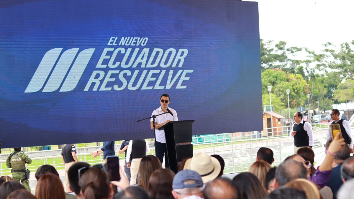 El presidente de la República, Daniel Noboa, durante el evento en Portoviejo.