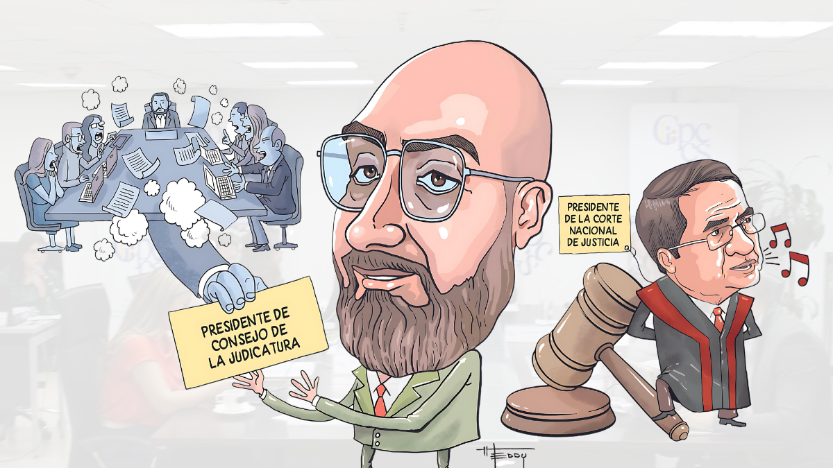 Caricatura de la escena de la elección del nuevo presidente de la Judicatura.