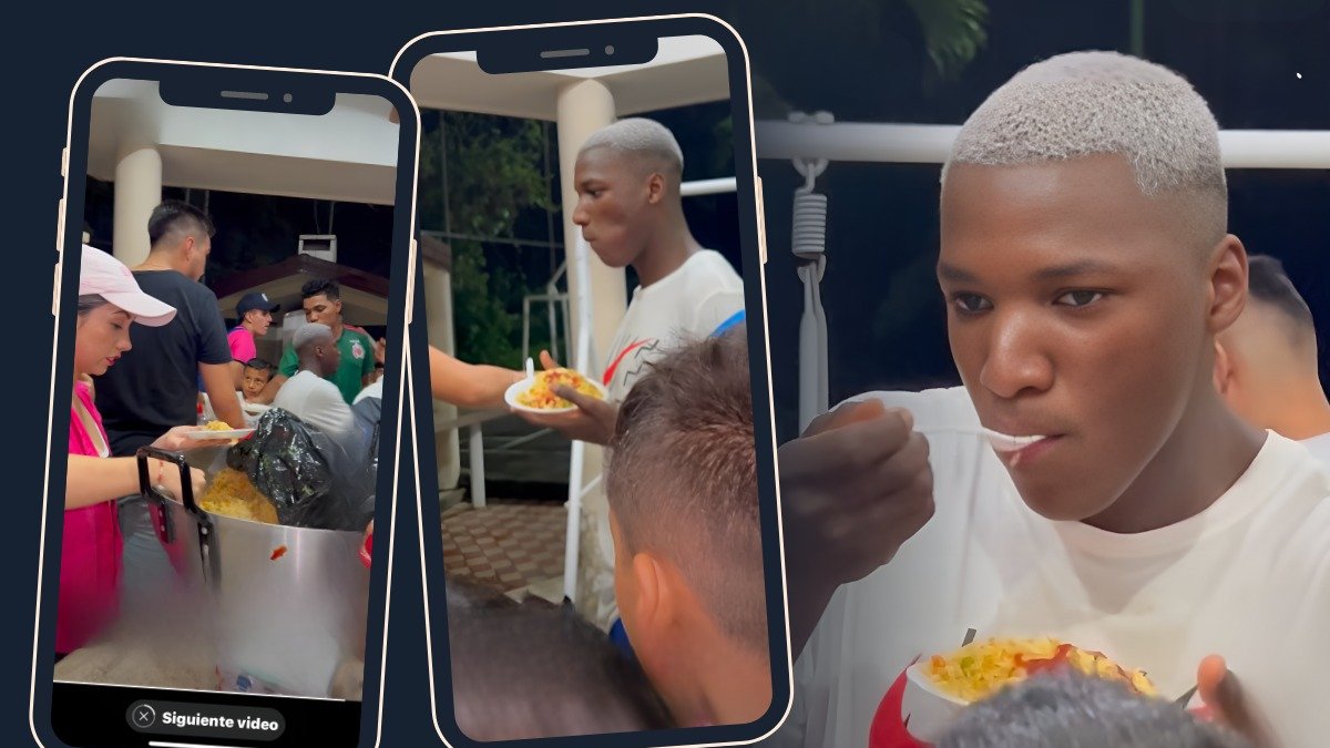Moisés Caicedo saboreando el buen arroz con pollo en Santo Domingo.