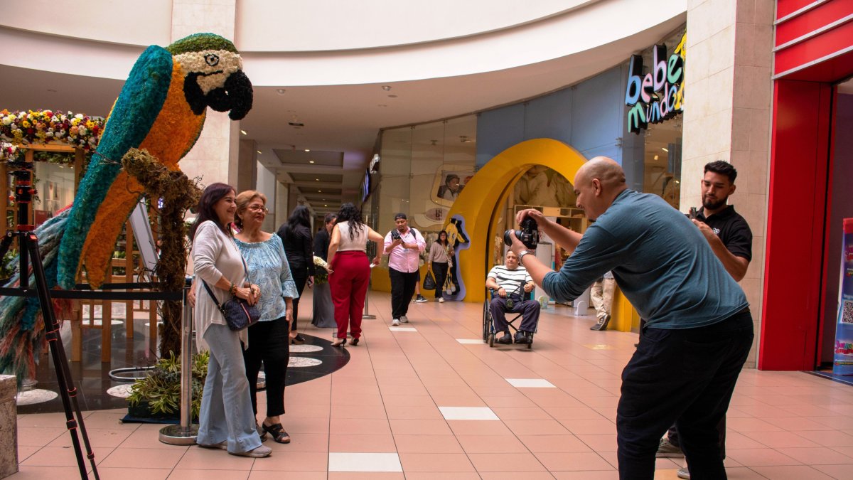 La exposición cuenta con esculturas elaboradas con flores.