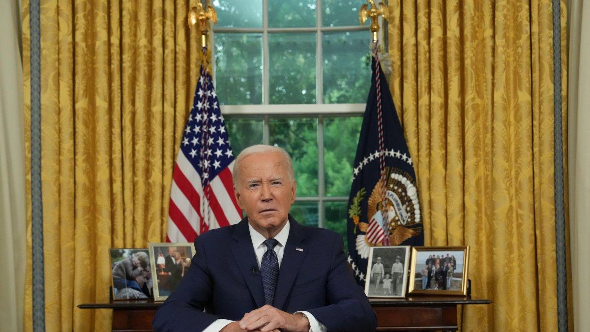 Fotografía de archivo del presidente de Estados Unidos Joe Biden dando un mensaje desde la Oficina Oval desde la Casa Blanca, el 14 de julio de 2024.