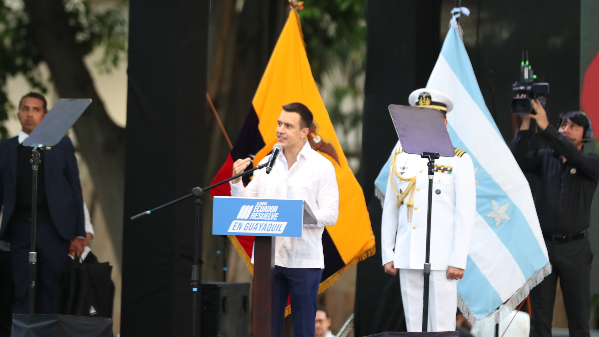 Daniel Noboa en su discurso en la sesión solemne por la Fundación de Guayaquil.