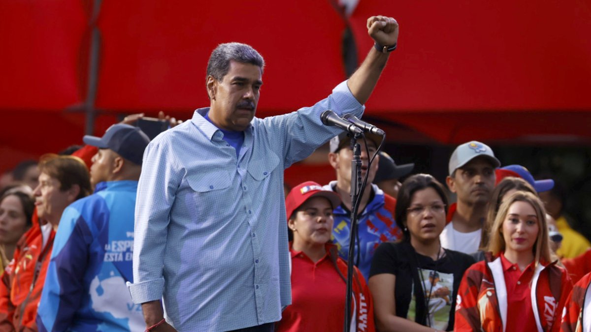 El presidente de Venezuela, Nicolás Maduro, en lo que fue cierre de su campaña este jueves, en Caracas (Venezuela).