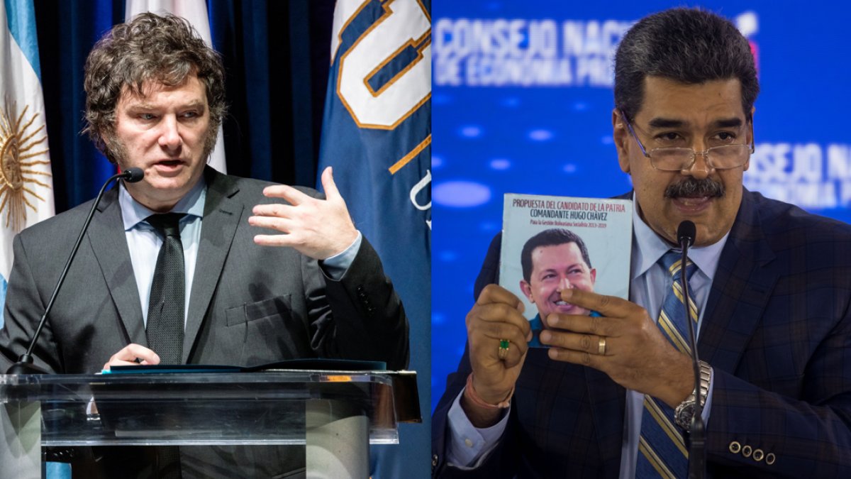Combo de dos fotografías de archivo de los presidentes de Argentina, Javier Milei (i), y de Venezuela, Nicolás Maduro.