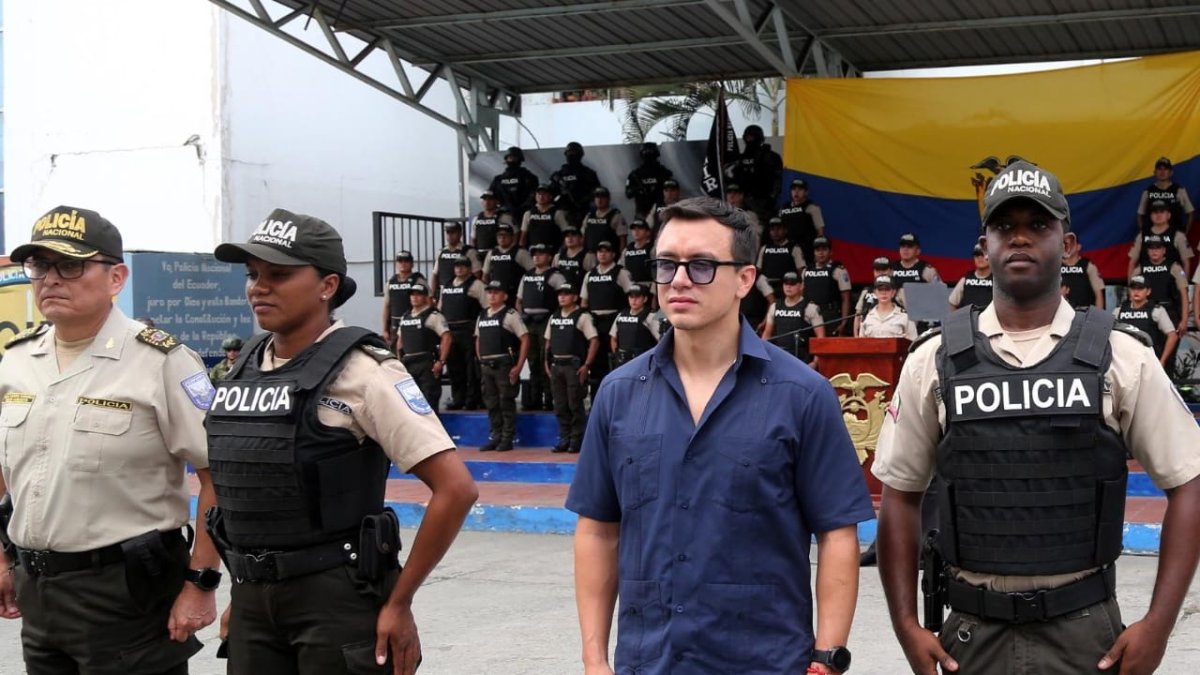 El presidente de la República, Daniel Noboa, en un evento de la Policía Nacional.