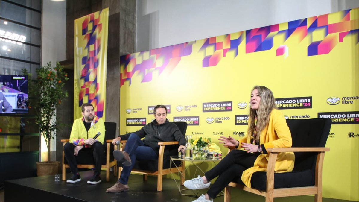 Alan Mayer y Marco Galperín, de Mercado Libre, durante conferencia de prensa del Meli Experience.