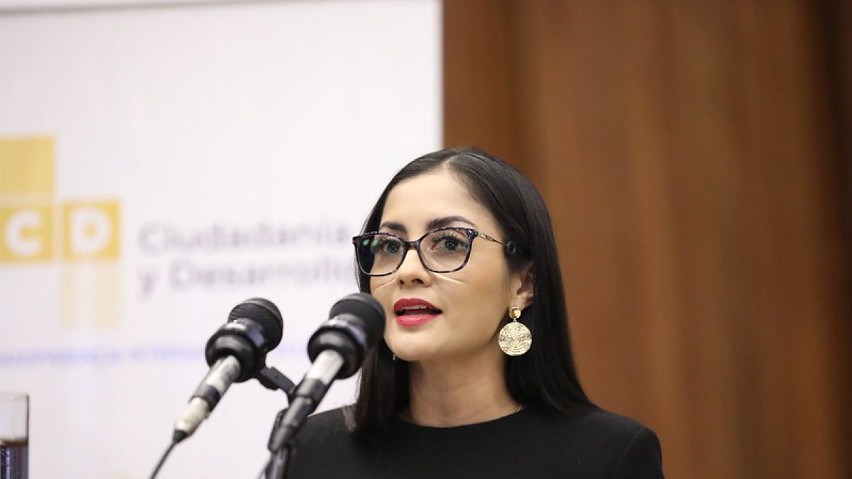 Pugna. Viviana Veloz actualmente es la primera vicepresidenta de la Asamblea Nacional, quien asumiría la Presidencia del organismo, si Henry Kronfle se candidatiza para la Presidencia del Ecuador.