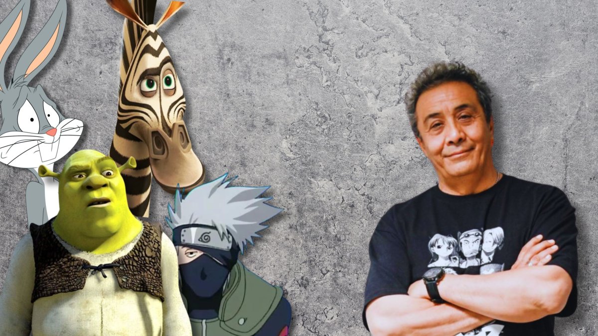 Alfonso Obregón y los personajes animados a los que ha doblado.
