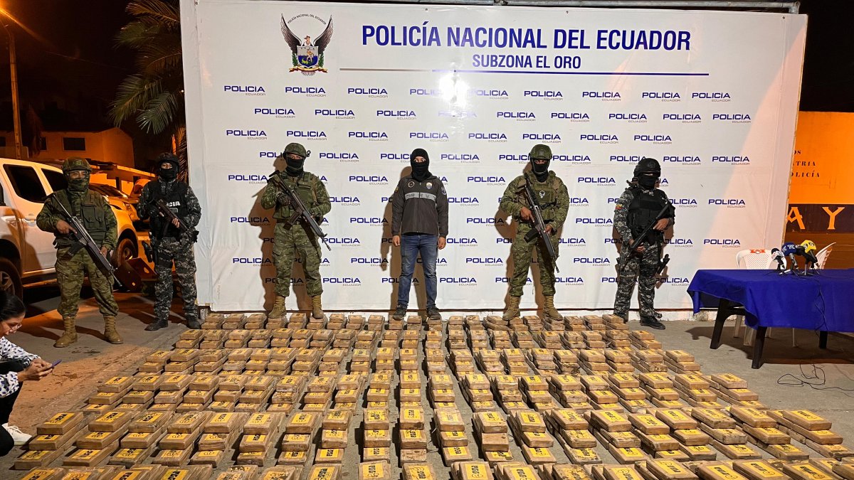 Evidencia.  En el cantón Pasaje, provincia El Oro se incautaron 847 paquetes de droga.