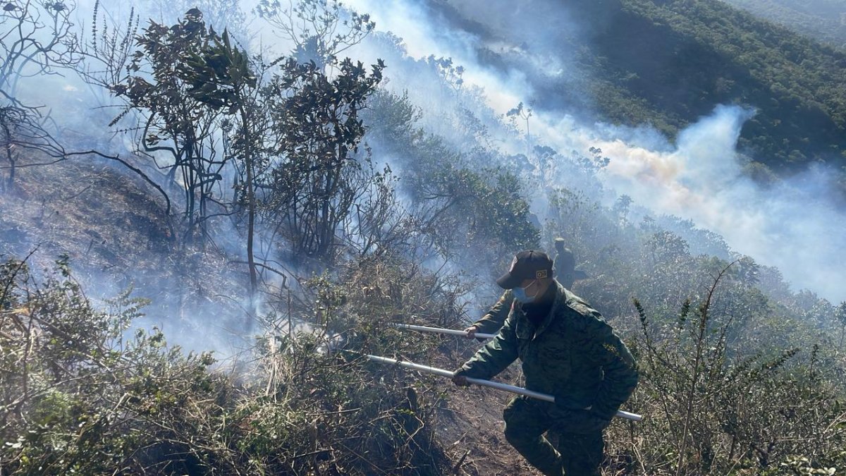 Las tareas para combatir las llamas en el cerro El Púlpito son complejas. Está entre los 2.400 y 3.400 metros sobre el nivel del mar.