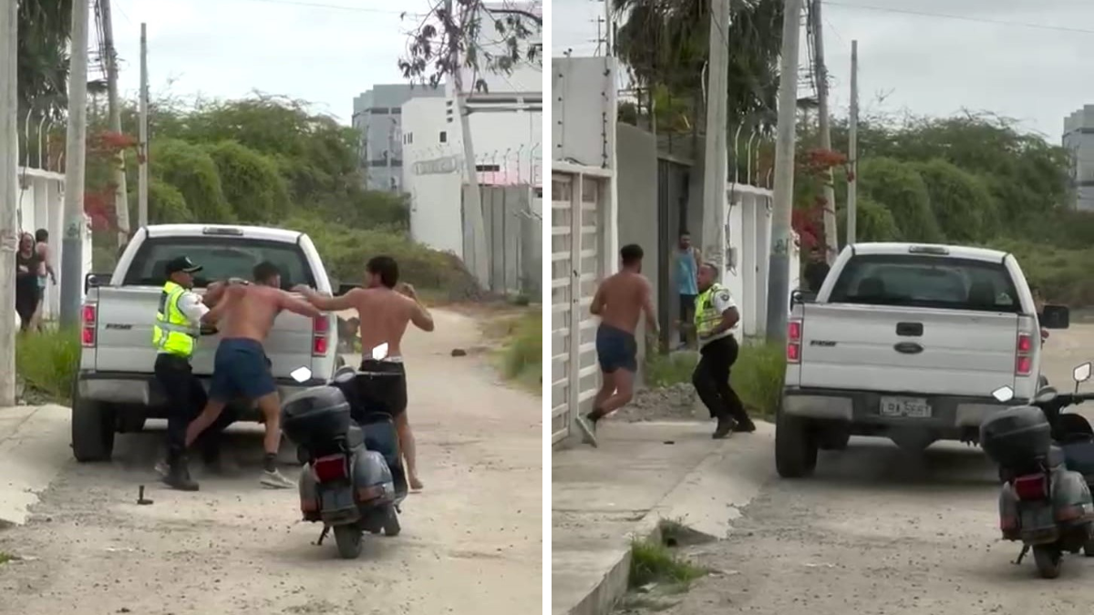 La pelea entre los agentes y los jóvenes se dio en plena calle.