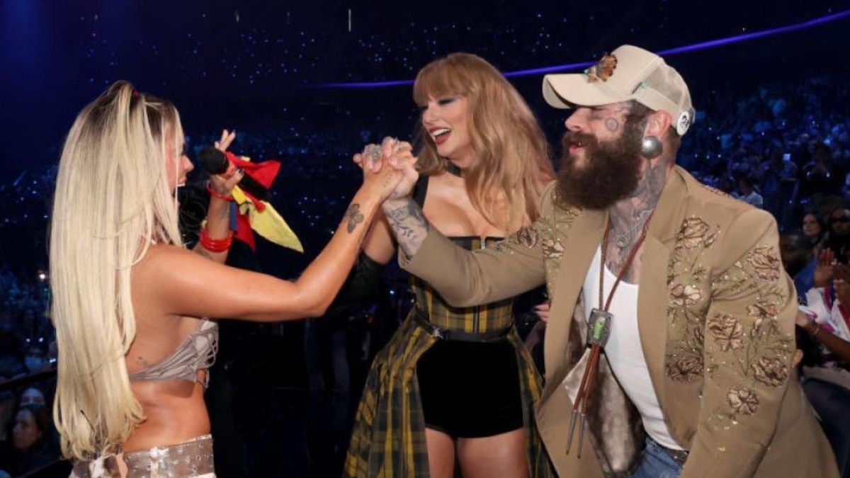 Karol G puso a bailar a Taylor Swift y a su compañero Post Malone, quien colaboró en la canción Fortnight.