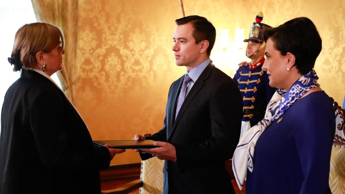 Jekaterina Dorodnova, nueva embajadora de la Unión Europea en Ecuador, presentó sus cartas credenciales a Daniel Noboa.