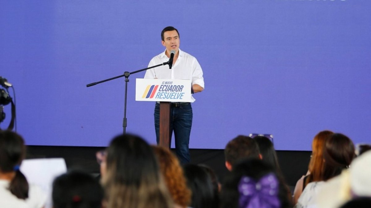 El presidente de la República, Daniel Noboa, durante un encuentro con jóvenes en Babahoyo, este jueves 19 de septiembre.