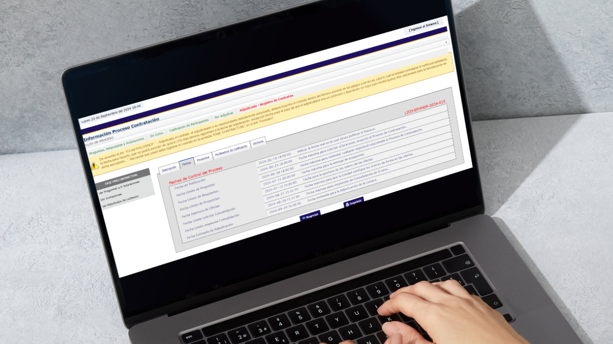 Captura de pantalla de la página web de Sercop, a las 19:40, del lunes 23 de septiembre del 2024.