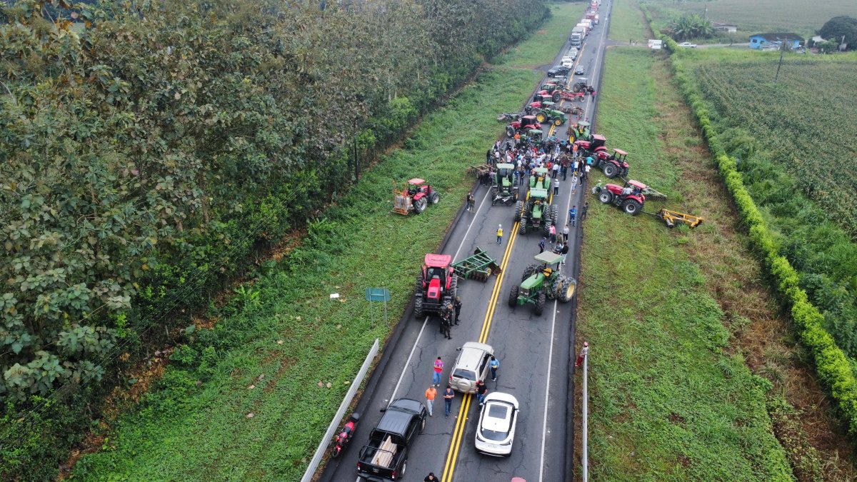 Medida.- Un grupo de maiceros cerraron la vía Buena Fe- Santo Domingo.